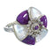 Genuine Sterling Silver Magenta Turquoise Mother Of Pearl Flower Ring Size 7-1/4 RX61470